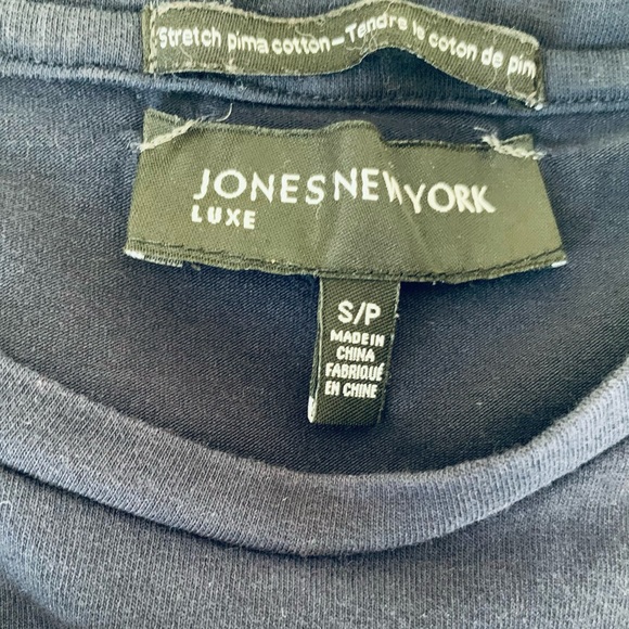 Jones New York Luxe cotton tops lot of 2 light blue & navy blue crew neck US S-M - Picture 7 of 14